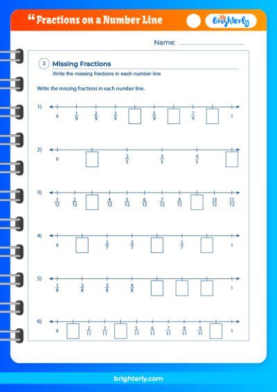 Number Line Fractions Worksheets