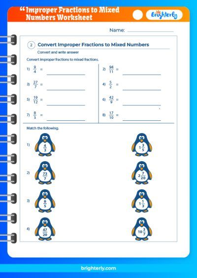 Improper Fractions And Mixed Numbers Worksheet