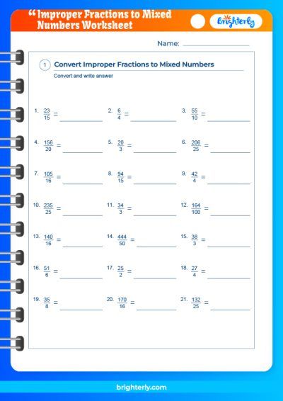 Improper Fractions To Mixed Numbers Worksheet