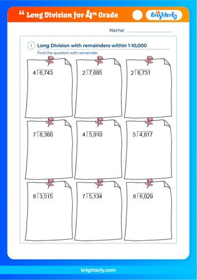 Long Division Worksheets Grade 4 PDF