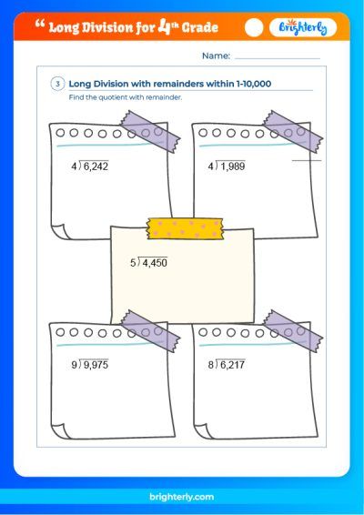 Long Division For 4th Grade Worksheets