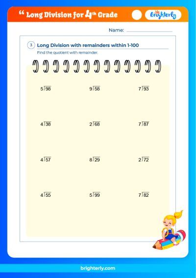 4th Grade Long Division Worksheet