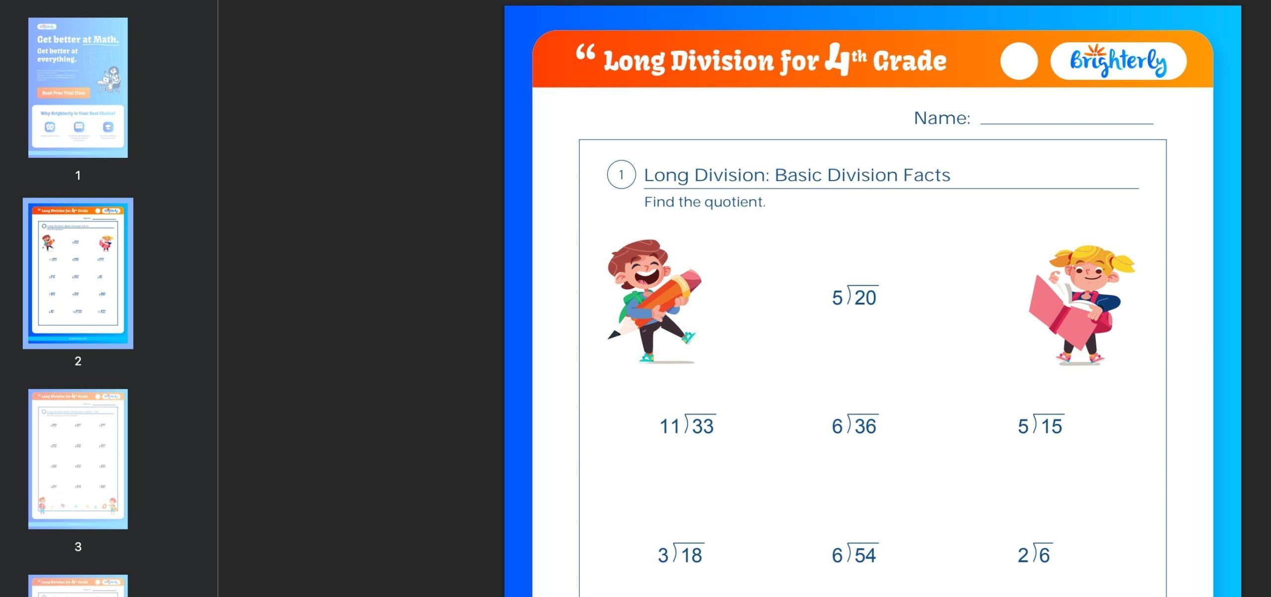 4th grade long division worksheets: Examples
