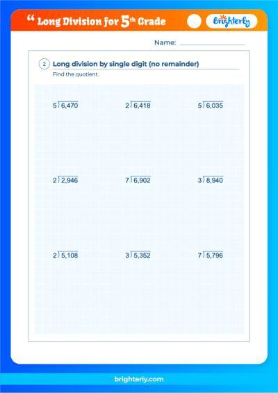 Fifth Grade Long Division Worksheets