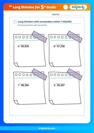 Long Division Worksheet Grade 5