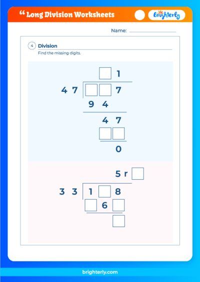 Long Division Steps Worksheet