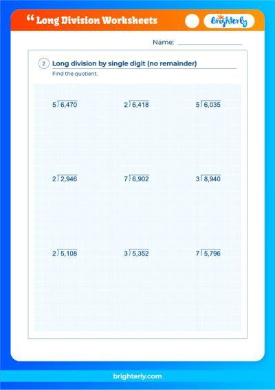 Long Division Printable Worksheets