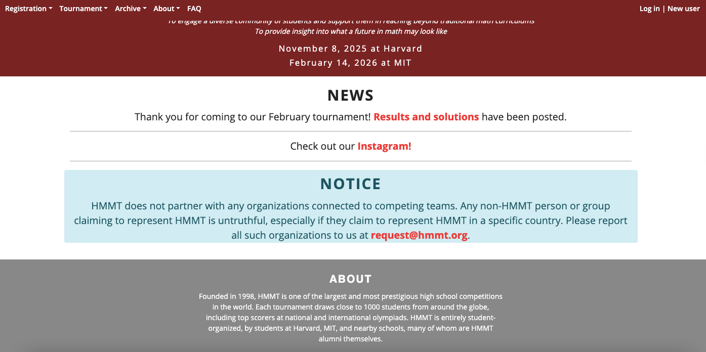 HMMT: Harvard-MIT Mathematics Tournament