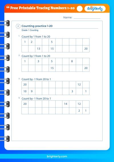 Tracing Numbers 1 20 Worksheets