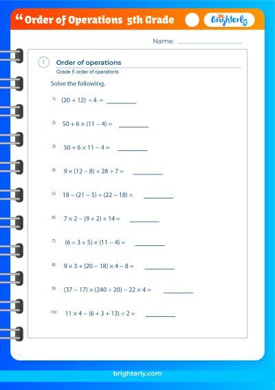 Order Of Operations Worksheet Pdf 5Th Grade