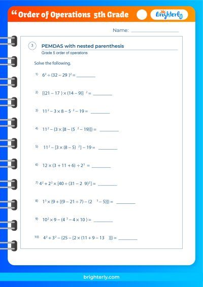 Order Of Operations Grade 5 Worksheets