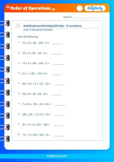 Order Of Operation Practice Worksheet