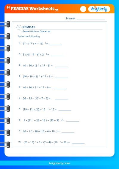 Order Of Operations PEMDAS Practice Worksheets