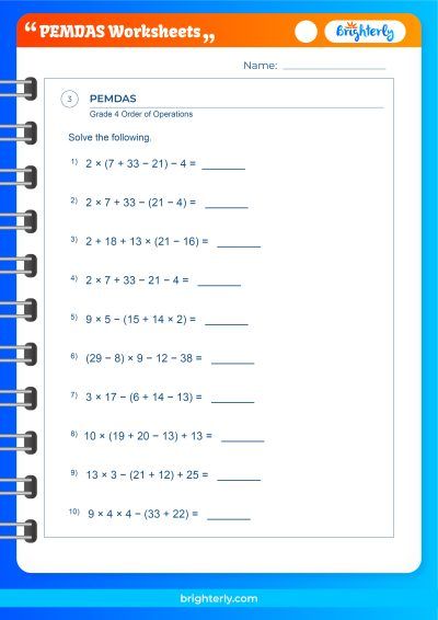 Order Of Operations PEMDAS Worksheet