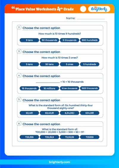 4th Grade Decimal Place Value Worksheets