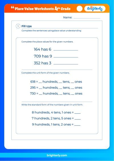 Place Value Worksheet 4th Grade