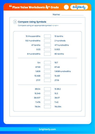 Place Values Worksheets Grade 4