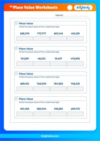 Place Values Worksheets PDF