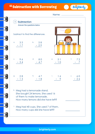 Subtracting Mixed Numbers With Borrowing Worksheets