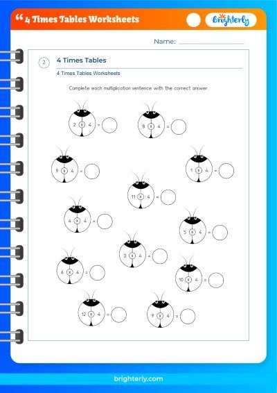 4 Times Table Practice Worksheet