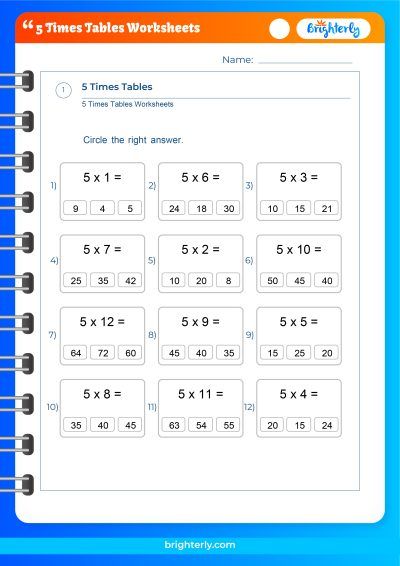 5X Table Worksheets