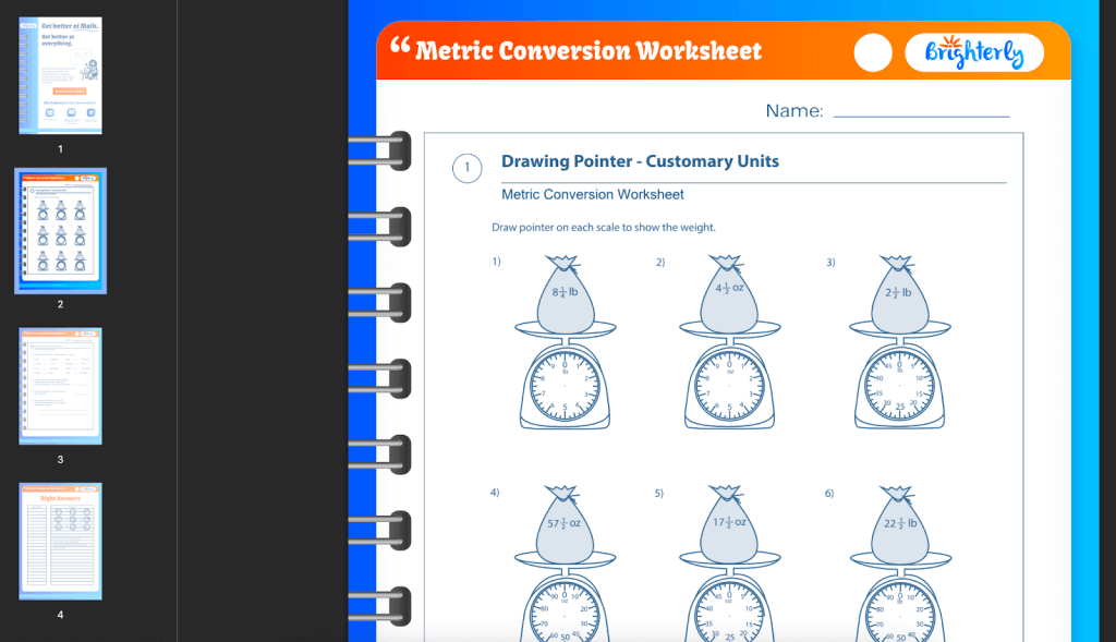 Converting metric units worksheet: Examples