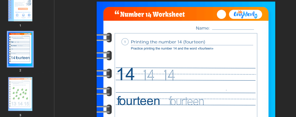Number 14 worksheet: Examples