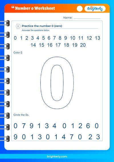 Number 0 Tracing Worksheets