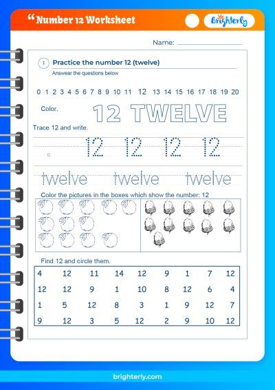 Number 12 Worksheet For Kindergarten