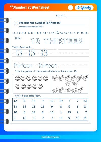 Number 13 Worksheet For Preschool