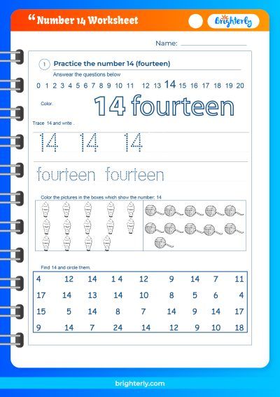 Number 14 Worksheets Kindergarten