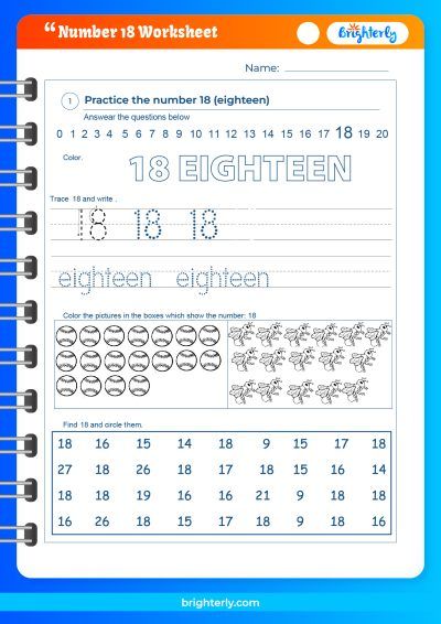 Preschool Number 18 Worksheet