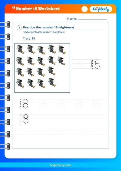 Number 18 Tracing Worksheet