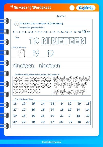 Free Printable Number 19 Worksheet