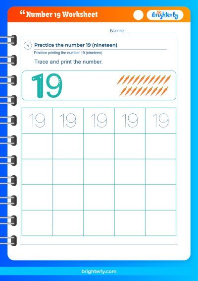 Number 19 Worksheets For Kindergarten