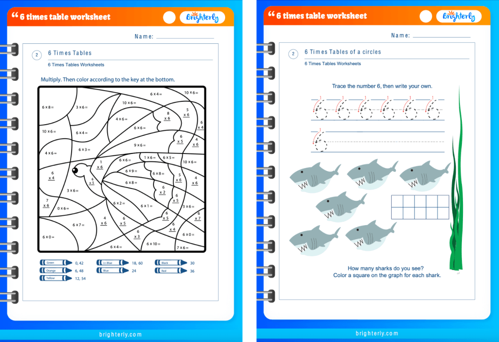 6 times tables - worksheets