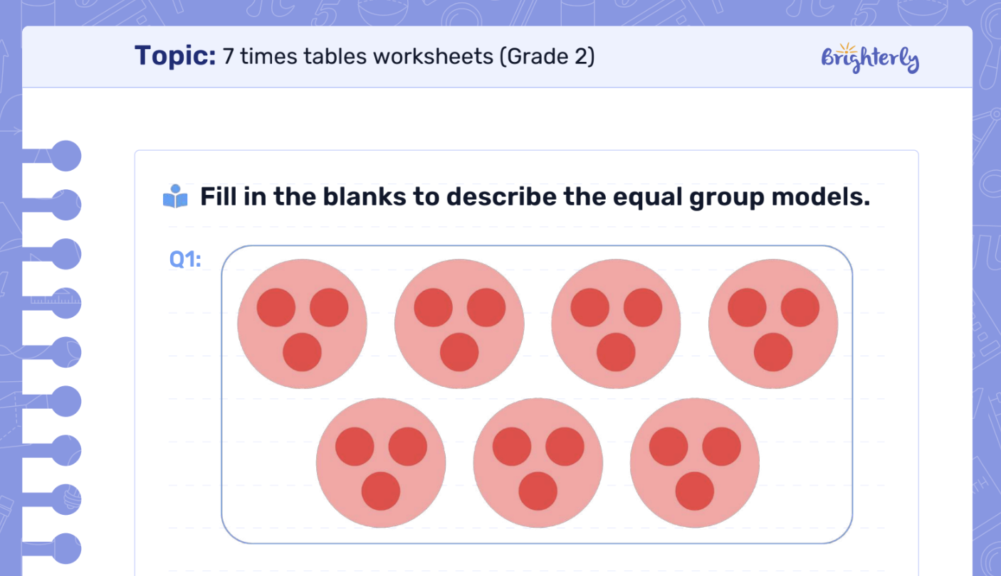 7 times tables worksheets: Examples