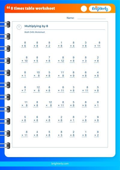 8X Tables Worksheet