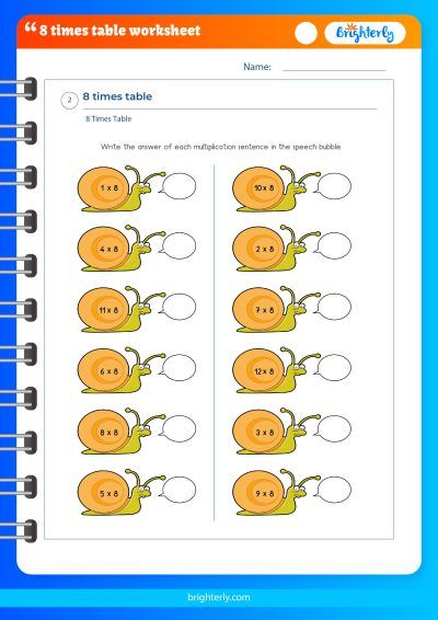 8 X Tables Worksheet