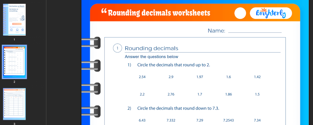 Rounding decimals worksheet: Examples