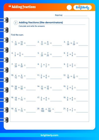 Adding Fractions Same Denominator Worksheet