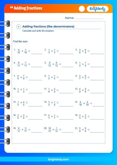 Adding Fractions Like Denominators Worksheet