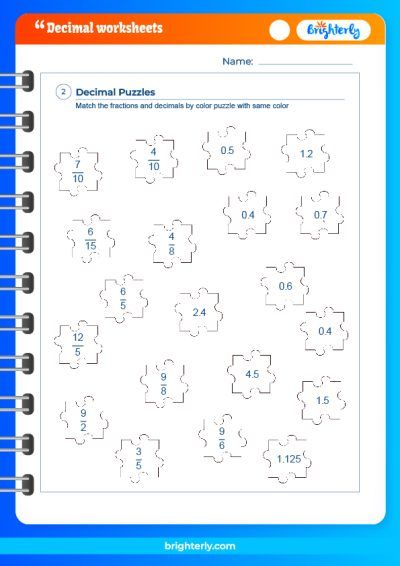 Decimal Models Worksheet