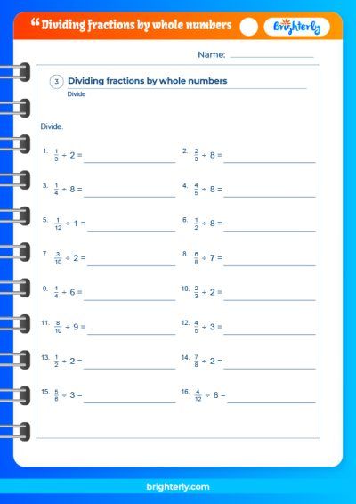 Dividing A Fraction By A Whole Number Worksheet