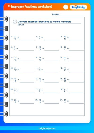 Proper And Improper Fractions Worksheets