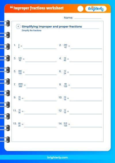 Improper Fractions Worksheets