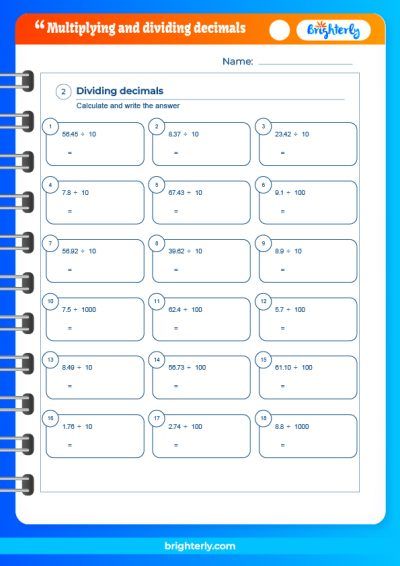 Multiplying Dividing Decimals Worksheets