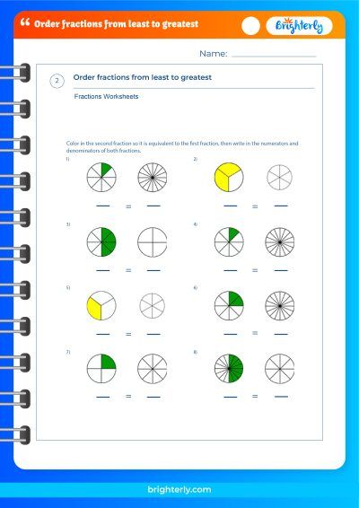 Ordering Fractions Worksheets