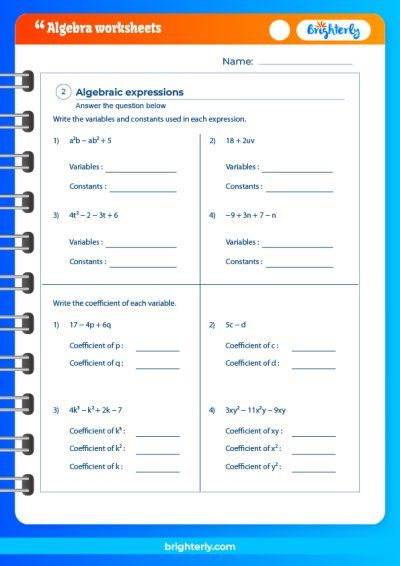 6th Grade Algebra Worksheet