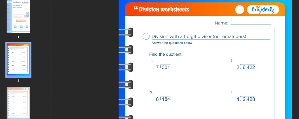 Brighterly's free sixth grade division worksheets: Examples